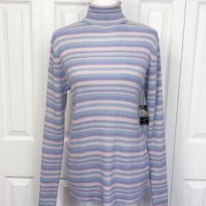 NWT Vintage DCC Missy Metallic Multi Stripe Ribbed Turtleneck Sweater XL